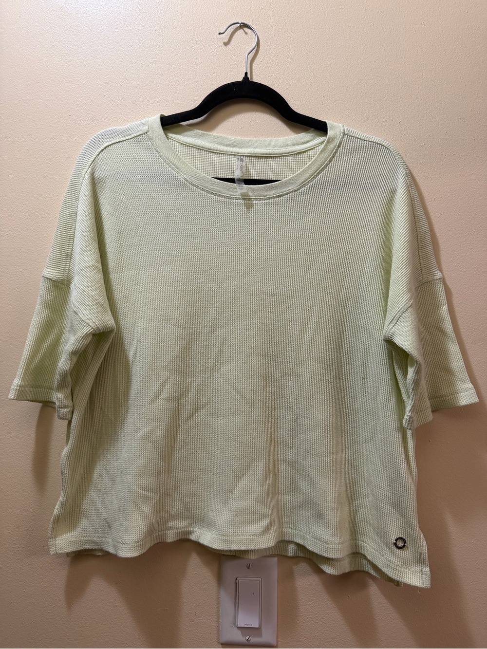 Calvin Klein Light Green Waffle-Knit Short Sleeve Sweatshirt